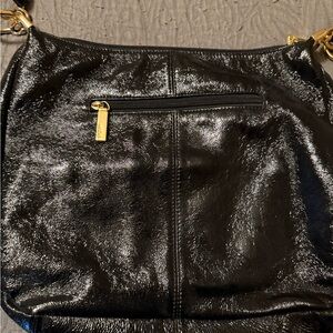 HOBO Shiny Black Hobo Bag with Gold Zipper